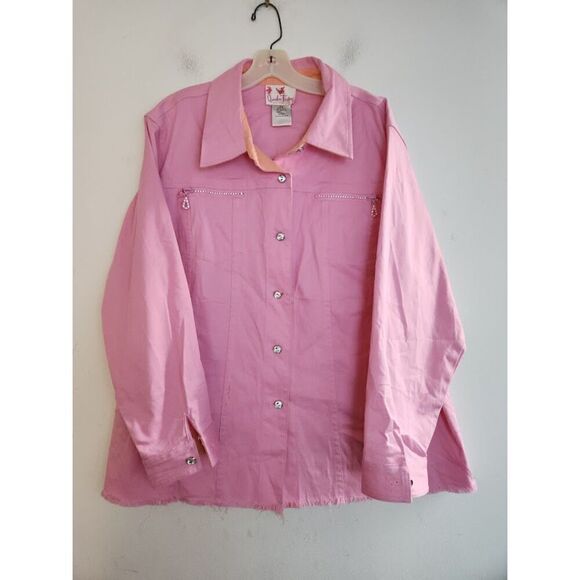 Quacker Factory Pink w/Orange Trim Rhinestone Detail Button Down Jacket size 2X - Picture 1 of 8